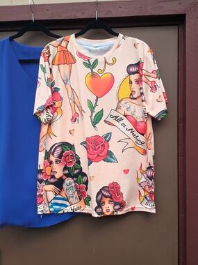 Plus Size Women Old School Sailor Tattoo-Print Tee